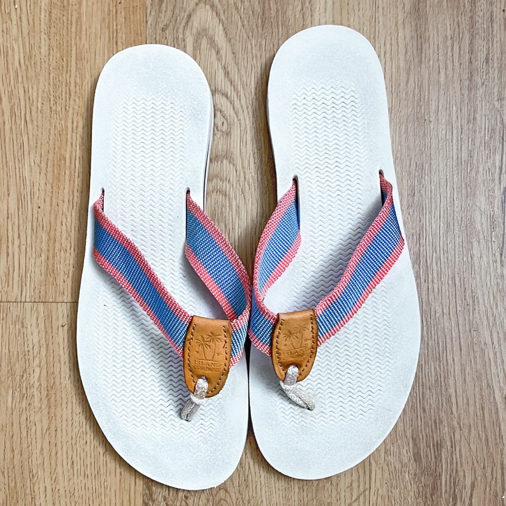 Island Company White Pink and Blue Flip Flops